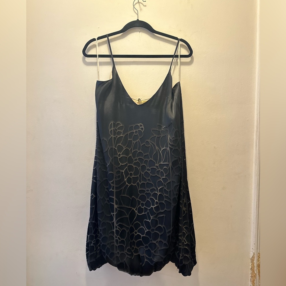 Max Studio Special Edition Silk Black Floral Print Dress - Medium